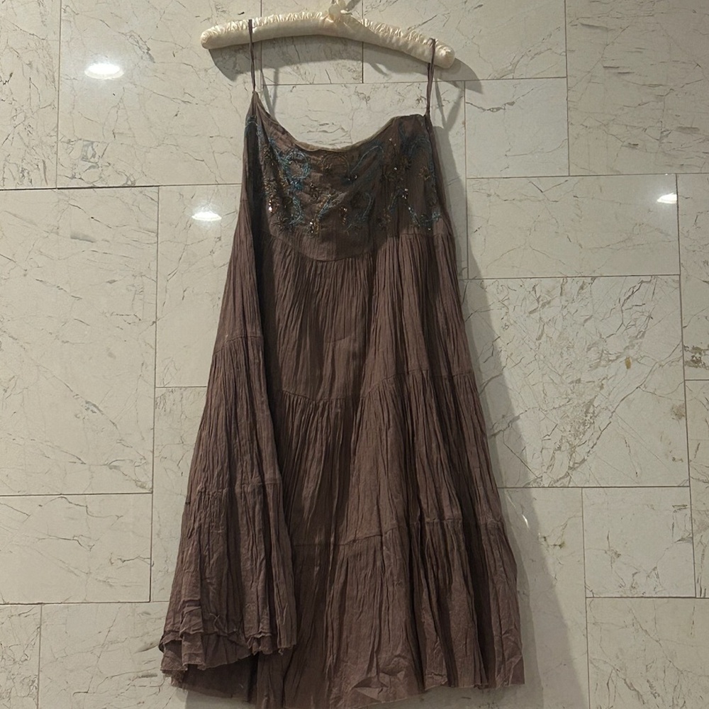 brown vintage maxi skirt with beaded details